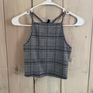 Cropped plaid tight tank.